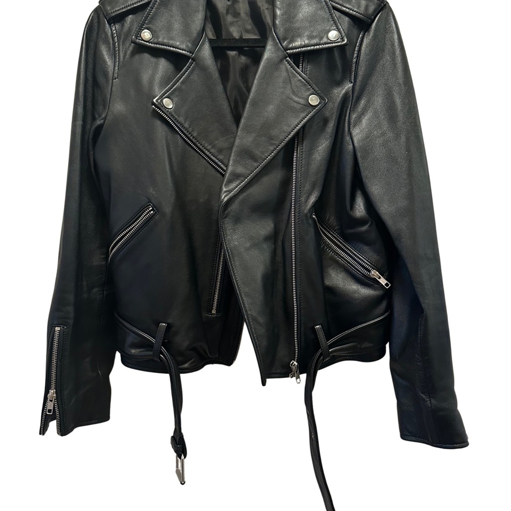 Black Leather Moto Jacket - Women's (Quince + new hardware) - Medium